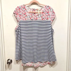 Matilda Jane Women's State Lines Mixed Floral/Striped Shirt Sz XXL Camp MJC